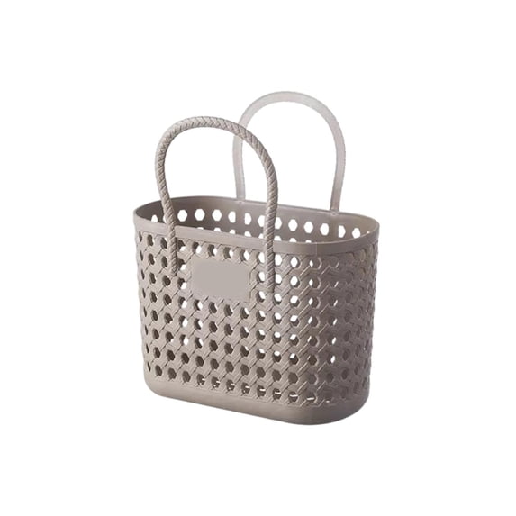 Miwamany Imitation Rattan Bathing Basket, Plastic Hand Held Washing Storage Bin, Hollow Drainage Tote for Bathroom Dirty Clothes Laundry Organization