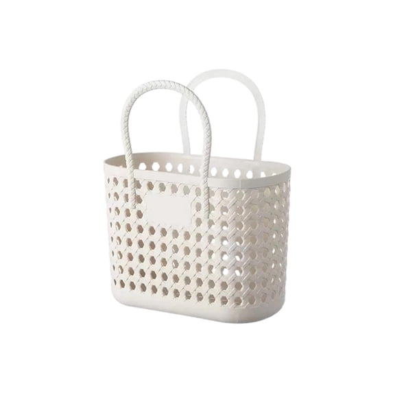 Miwamany Imitation Rattan Bathing Basket, Plastic Hand Held Washing Storage Bin, Hollow Drainage Tote for Bathroom Dirty Clothes Laundry Organization