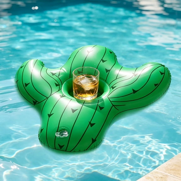 Miwamany Inflatable Drink Holders, Palm Tree Cactus Floating Cup Floaties, PVC Pool Bar Accessories for Summer Beach Themed Party, 2pc