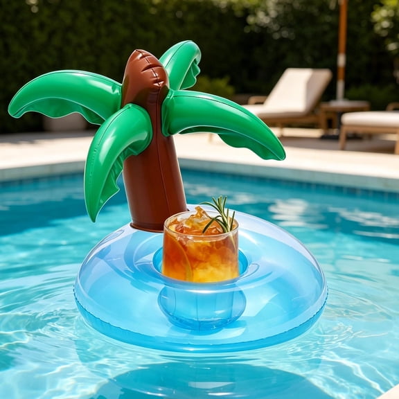 Miwamany Inflatable Drink Holders, Palm Tree Cactus Floating Cup Floaties, PVC Pool Bar Accessories for Summer Beach Themed Party, 2pc