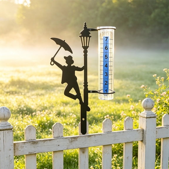 Miwamany Iron Rain Gauge with Stake, 14 inch Outdoor Rainfall Meter, Decorative Garden Yard Ornament, Water Measuring Tube for Flower Bed Patio Balcony, Weather Tool