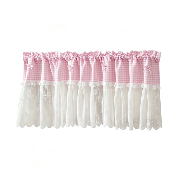 Miwamany Lace Curtain, Rod Pocket Short Half Window Tier Curtain with Bow Decor, Light Filtering Plaid for Kitchen Bathroom 30 IN
