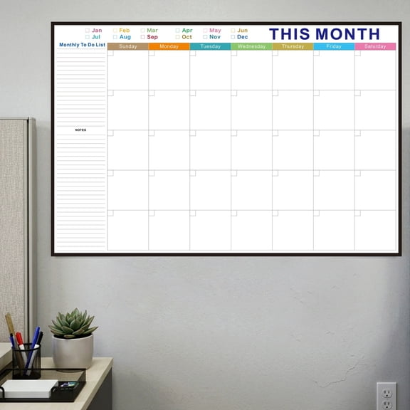 Miwamany Large Undated Erasable Monthly Wall Calendar, 48x32 Inch Whiteboard Planner with Frame and Marker Tray, Reusable Waterproof Schedule Board for Home Office School