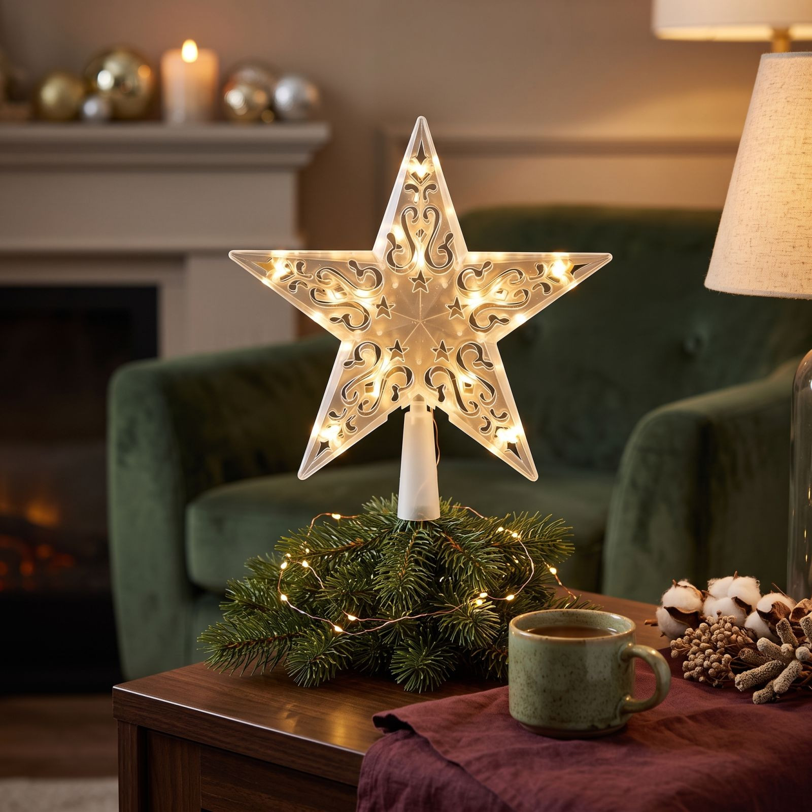Miwamany Lighted Christmas Tree Topper Star Warm White Flashing LED Glitter Hollow Star Tree Top Ornament for Xmas Tree Home Holiday Decoration Indoor