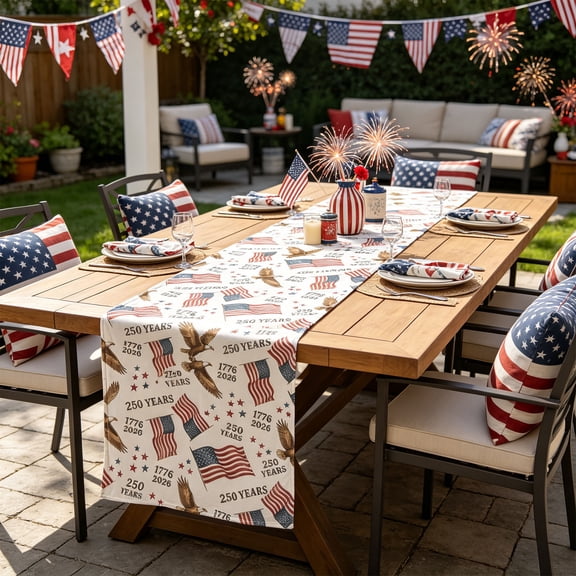 Miwamany Linen Table Runner, Star Patriotic Table Decorative Mat for 4th of July, Home Kitchen Dining Table Decoration Centerpiece