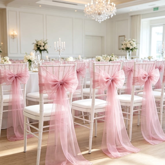 Miwamany Mesh Chair Sashes, 7.8 x 108 IN Sheer Wedding Chair Covers Reusable Bow Decorations for Wedding Party Banquet Event