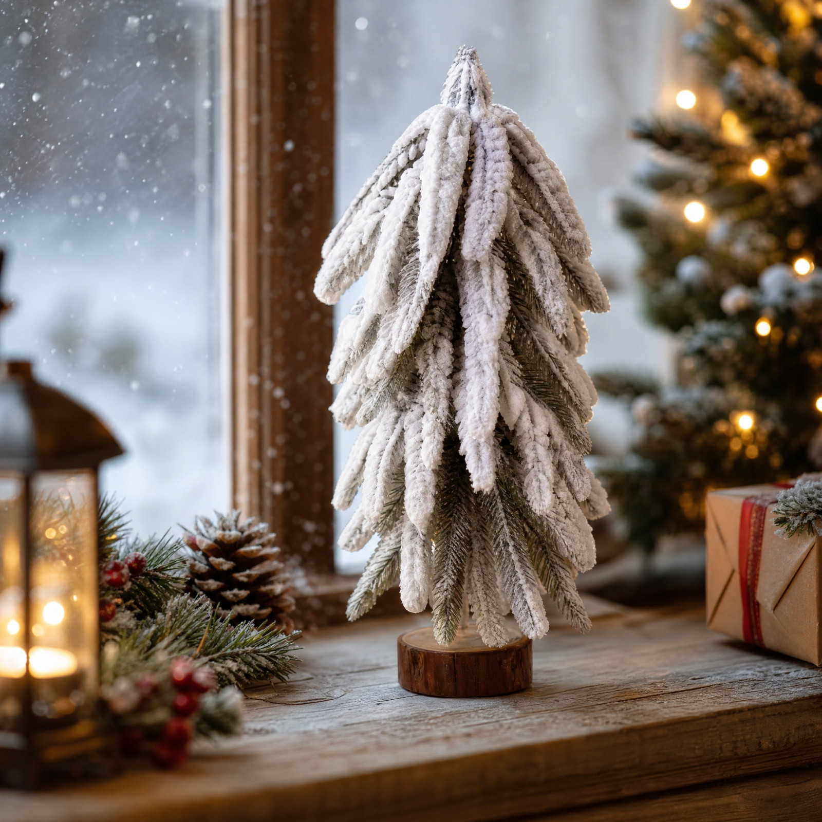 Miwamany Mini Flocked Christmas Tree, 10 inch Tabletop Snowy Cedar for Xmas Decor, Winter Holiday Centerpiece for Mantel Shelf Home, Small Pre-lit Ornament