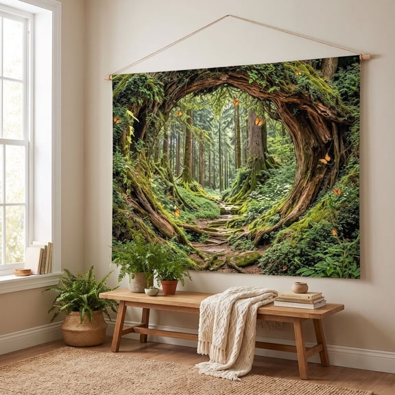 Miwamany Mossy Forest Tree Tapestry, Magical Nature Scenic Wall Hanging for Bedroom Living Room Dorm, 59.06 x 39.37 Inches Home Decor Accent