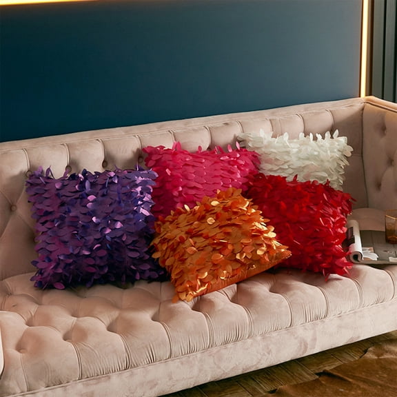 Miwamany Multi-color 3D Leaf Sequin Throw Pillow Covers ,18x18 Inch Soft Satin Square Pillowcases with Hidden Zipper for Sofa Bedroom Hotel Office Outdoor Decor
