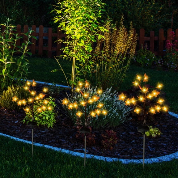 Miwamany Outdoor Solar Maple Tree Light, Simulation Maple Leaf Branch with Warm White LED, Waterproof Auto On Off Garden Stake Lamp for Patio Lawn Pathway Yard Landscape Decoration