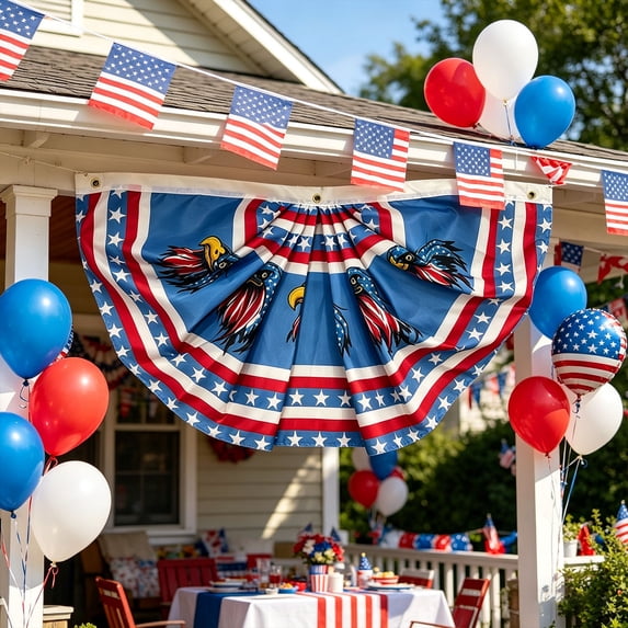 Miwamany Patriotic Pleated Fan Flag Banner,4th of July Decorations for Outdoor Porch & Railing, Red White & Blue Decor for 4th of July, Memorial Day, Independence Day Decorations