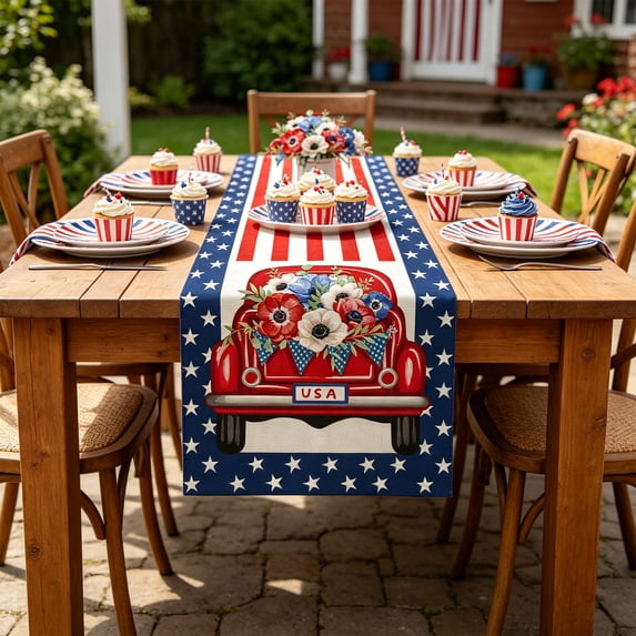 Miwamany Patriotic Table Runner,Blue Red White America 4th of July Memorial Day Independence Day Table Runner Decoration for Home Kitchen Holiday Party Dinging ,Party