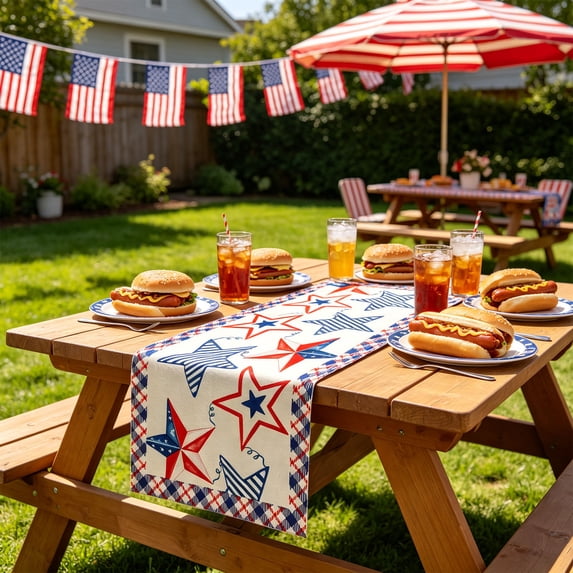 Miwamany Patriotic Table Runner,Blue Red White America 4th of July Memorial Day Independence Day Table Runner Decoration for Home Kitchen Holiday Party Dinging ,Party