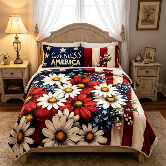 Miwamany Patriotic Throw Blanket，Red blue and white flowers 4th of July Memorial Day Throw Blanket for Couch Bed Soft Blankets Stars and Stripes White Blue Independence Veteran Day Blanket