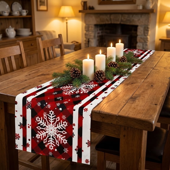 Miwamany Red Plaid Christmas Table Runner, Check Winter Holiday Table Decor, Washable Merry Christmas Centerpiece for Dining Table Kitchen Home