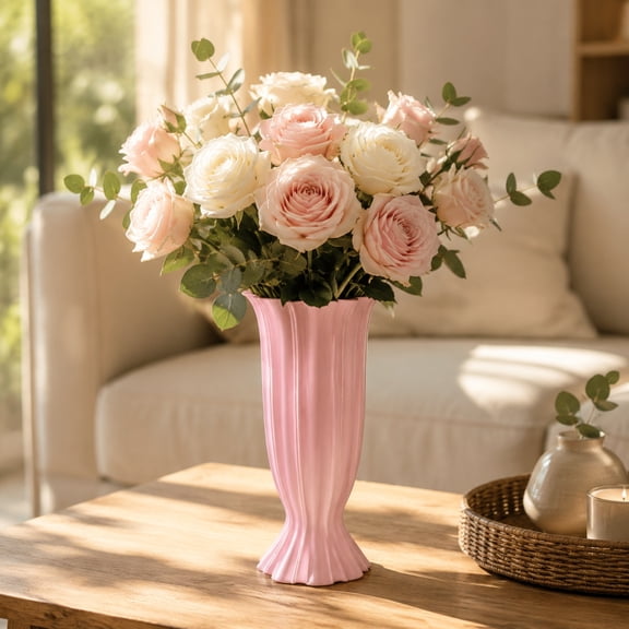 Miwamany Rippled Vase, Modern Wave Shaped Flower Arrangement Holder, Matte Plastic Centerpiece for Home Tabletop Bedroom Living Room Decor