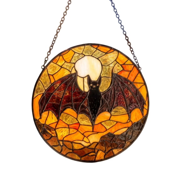 Miwamany Round Window Hanging Suncatcher, Pumpkin Themed Stained Glass Wall Decor, Colorful Light Reflection Window Ornament for Home, Halloween Indoor Decoration