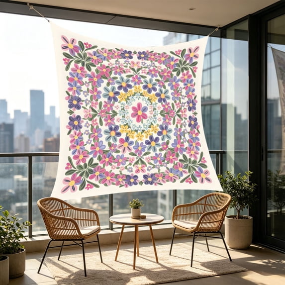 Miwamany Shade Sail,Sun Shade Sail, Colorful Floral Print Permeable Shade Sails UV Block Sunshade Outdoor Patio Canopy Sun Cover for Backyard, Garden, Porch, Sand 59.06x59.06 In