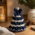 thumbnail image 1 of Miwamany Small Knitted Christmas Tree Tabletop Decor Mini Crochet Christmas Tree with Star Topper Navy Bow Pearl Ornaments Handcrafted Xmas Tree Home Decoration, 1 of 6