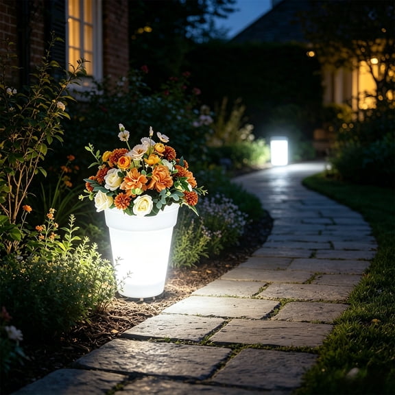 Miwamany Solar Powered Flower Pot Light, Plastic Outdoor Waterproof LED Garden Planter Lamp with Auto Dusk Sensor, Decorative Ambient Landscape Lighting for Patio Lawn Yard Pathway (11.42x6.49in)