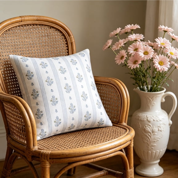 Miwamany Stripe Floral Throw Pillows 18x18 Inch, Block Print Stripe Outdoor Decorative Brown Floral Striped Throw Pillows Neutral Couch Cushion for Chair Sofa Bedroom Living Room Decor