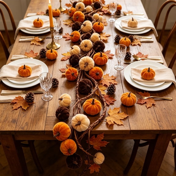 Miwamany Thanksgiving Decorations, Artificial Fall Rattan with Pumpkin Table Decor for Mantle Fireplace Thanksgiving Party Harvest Home