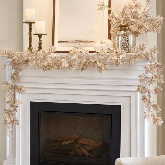 Miwamany Thanksgiving Maple Leaf Rattan 69in, Simulation White Maple Leaf Vine for Fireplace Decoration, Fall Decor for Home Indoor Outdoor Thanksgiving