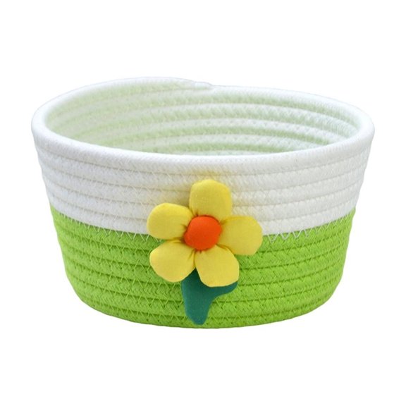 Miwamany Two Tone Floral Desktop Storage Bin,Stackable Mini Cotton Rope Woven Organizer with Flower Decoration,Lightweight Container for Holiday Sweets Small Household Items Arrangement