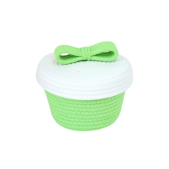 Miwamany Two Tone Woven Covered Storage Bin with Bow Decoration, Stackable Desktop Holiday Caddy, Spacious Stylish Organizer for Halloween Thanksgiving Sweets Daily Household Sundries Storage
