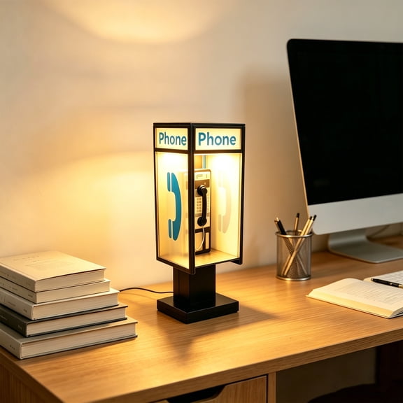 Miwamany Vintage Telephone Booth Table Lamp, High-End Desk Light with USB, Retro Modeling Nightstand Lighting Decor for Bedroom Living Room Home Decoration