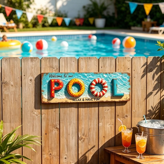 Miwamany Vintage Welcome to Our Pool Wooden Sign, Summer Poolside Wall Decor Plaque, Rustic Beach House Hanging Sign for Patio, Bathroom, Outdoor Party Theme Decoration