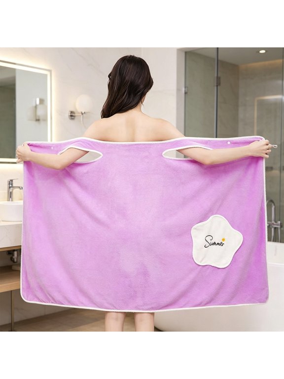 Wearable Bath Towel with Pockets, Women Skirt Style Absorbent Bath Wrap, Soft Plush Microfiber Sarong for Bathroom Home Gym Swim Cover Up Travel Gift