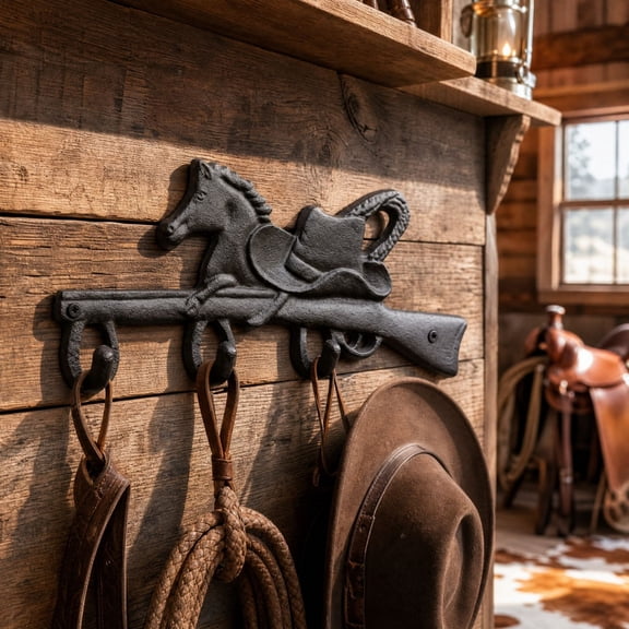 Miwamany Western Cowboy Iron Wall Hook, Vintage Horse Saddle Mount Hanger Metal Coat Key Hook for Entryway Decor 12.6 IN