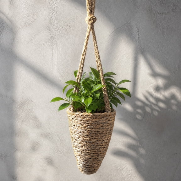 Miwamany Wicker Wall Mounted Hanging Basket, Handwoven Straw Rope Decorative Planter Pot for Flowers Storage, Boho Home Decor for Living Room Bedroom Balcony Kitchen Entryway (21.65x5.51in)