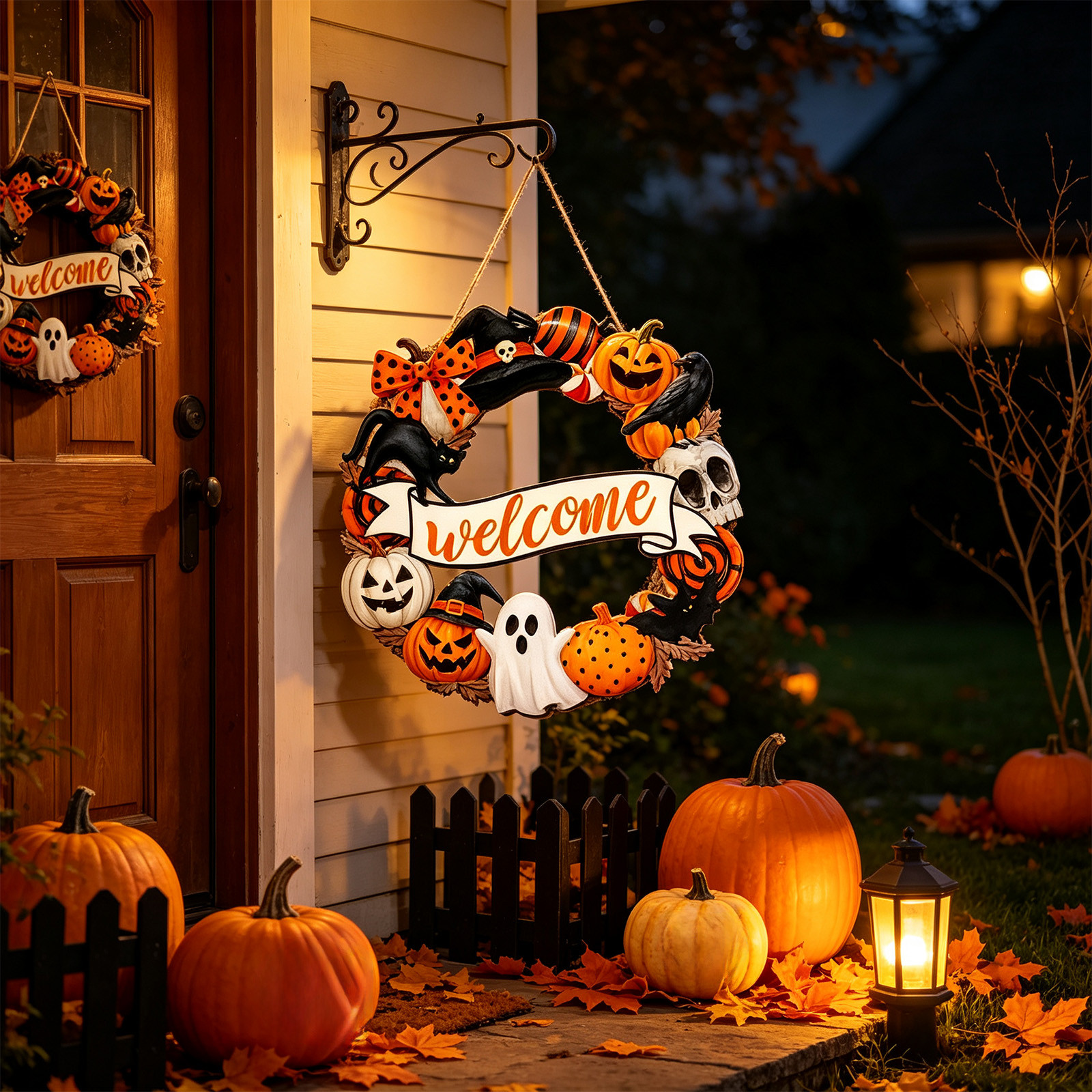 Miwamany Wooden Halloween Welcome Sign, Front Door Wall Hanging Plaque, Rustic Spooky Decor for Home Courtyard Entryway Porch Party Decoration