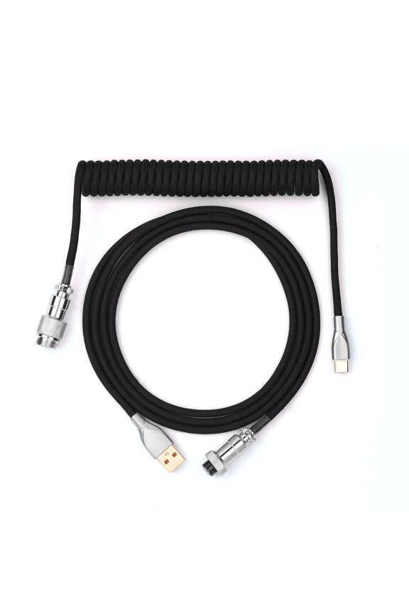 Mix 1.8m Coiled Keyboard Cable, USB C to USB A TPU Cable for Mechanical Gaming Keyboard, with Detachable Metal Aviator for Custom Keyboard, Black