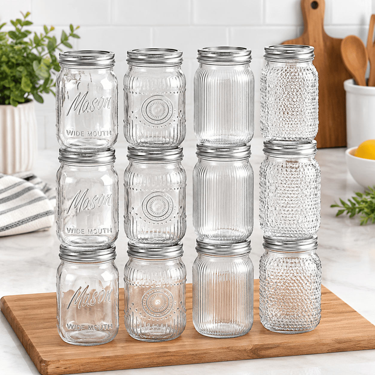 Feed Storage Signage Mix-Clear Canning Jars 32 Oz 12 Pack with Airtight Lids for Food ...