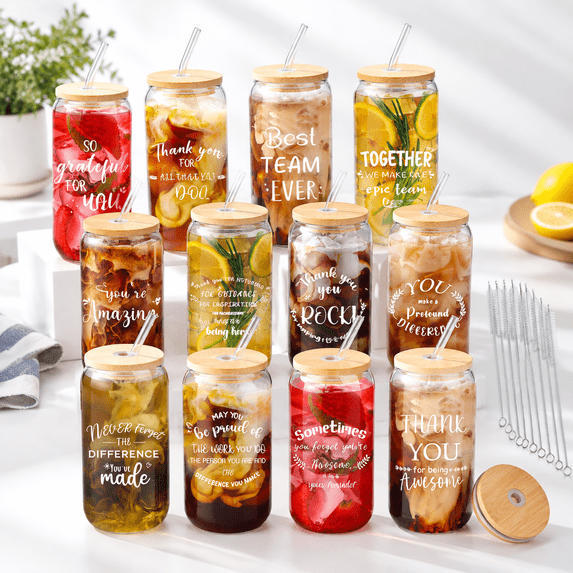 Mix Color 16 Oz Can Shaped Beer Glass Set with Lids, Straws, Brushes ...