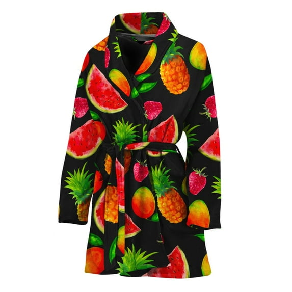 Mix Fruit Pineapple Pattern Women Bathrobe One Size Univeral Fits Fashion Lightweight Plush Fleece Long Robe For Women