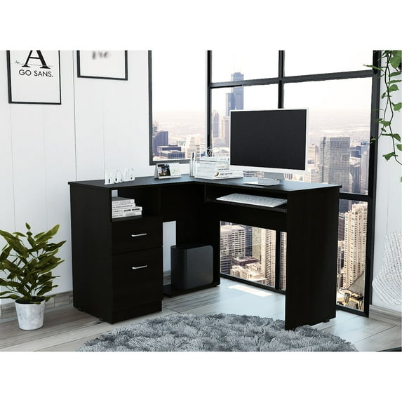 Mix L-Shaped Desk for Corner or Wall Use / Safe Keyboard Tray Storage