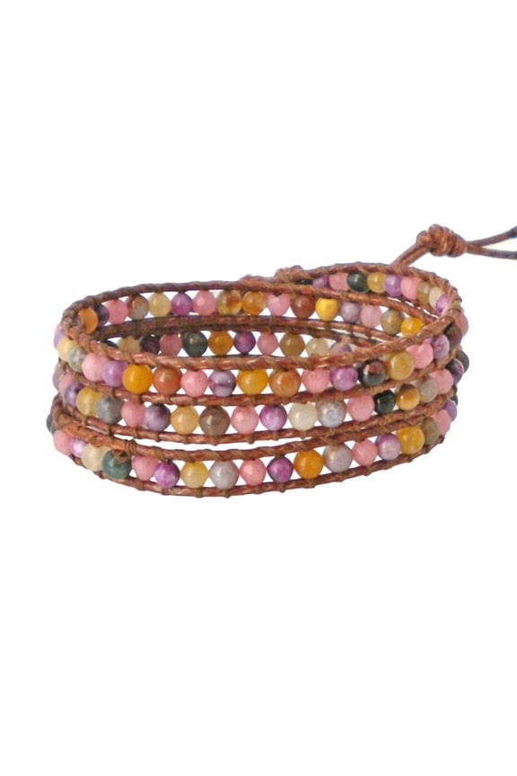 Mix Magic Quartz Stone Snake Cord Wrap Leather Bracelet