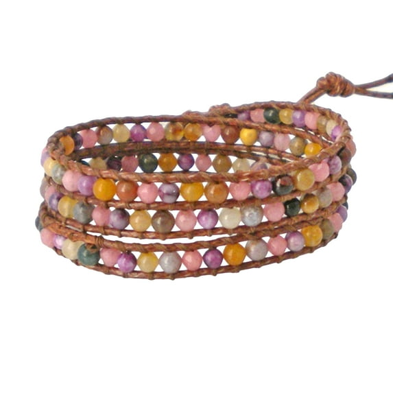 Mix Magic Quartz Stone Snake Cord Wrap Leather Bracelet