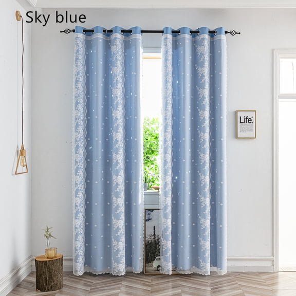 Mix Match Embroiered Sheer Overlay Room Darkening Drapes, 2 panels Double Layer curtains 52*84inch Grommet Panels for Bedroom & Living Room