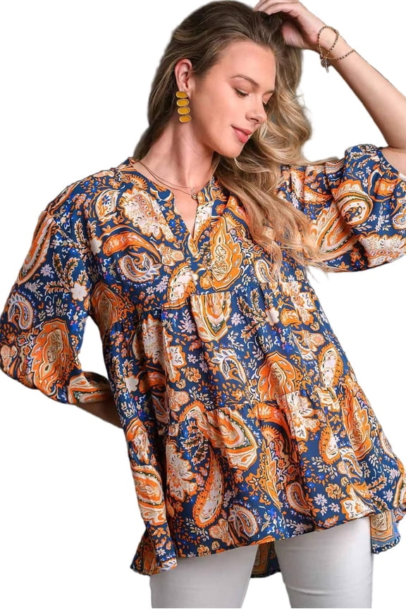 Umgee Mix Paisley Boho Tunic Blouse