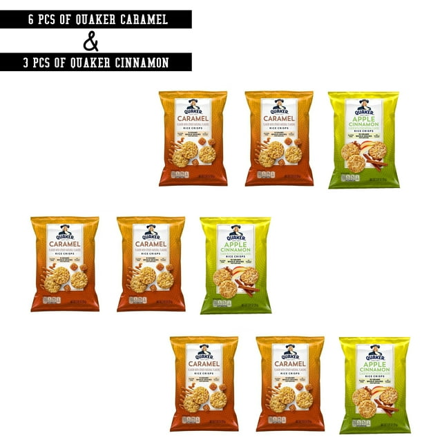 Mix Quaker Rice Crisps Snacks,  6 Caramel and 3 Apple Cinnamon Flavor, 0.91 Oz Per Pack, 9 Pack