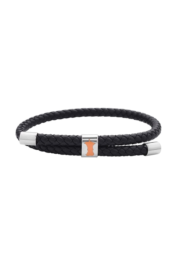 No Kid Hungry Enameled Logo Adjustable Bracelet in Genuine Leather and Stainless Steel , Tarnish-Free, Waterproof, Sweat Proof Jewelry