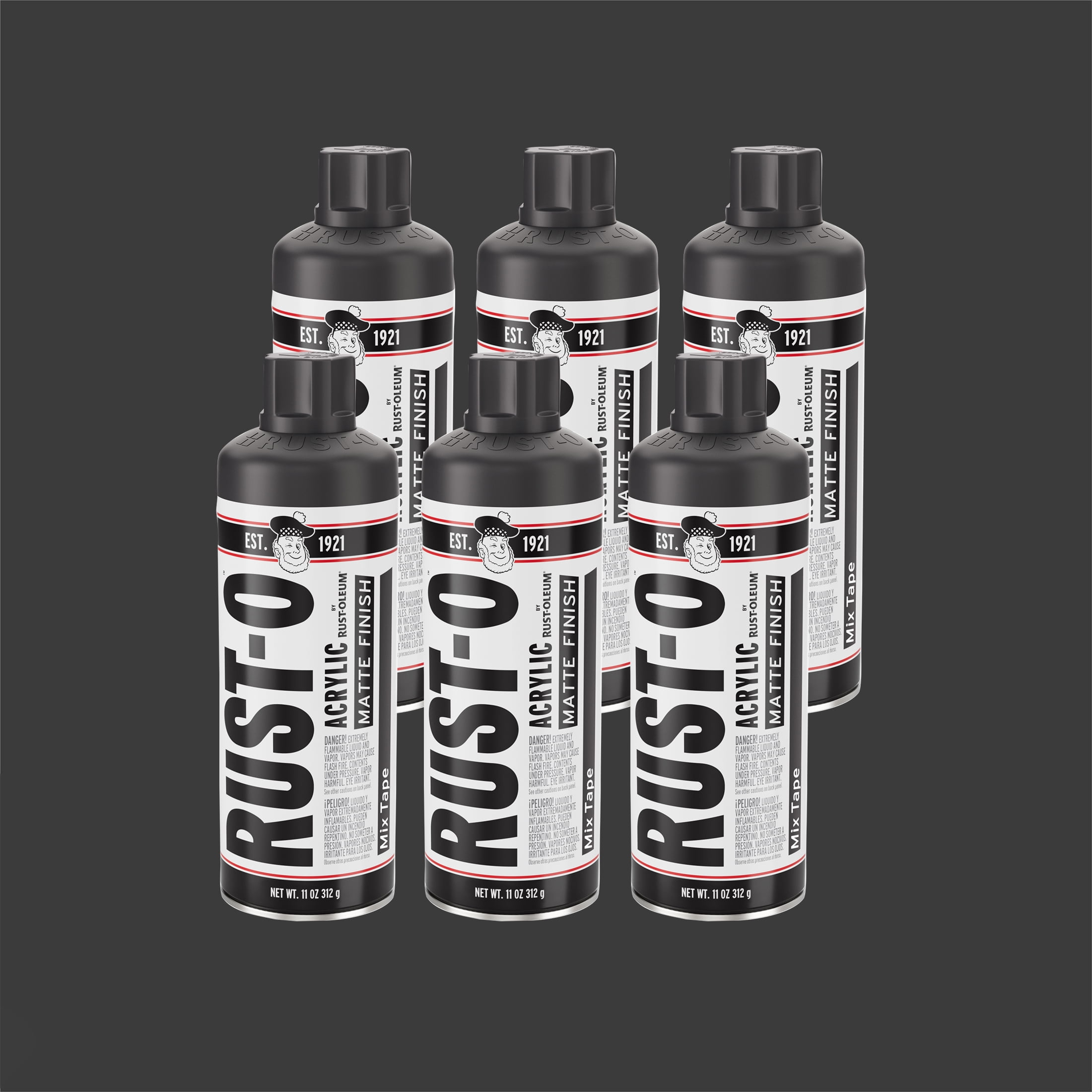 6 Pack, Mix Tape, Rust-Oleum Rust-O Acrylic Matte Spray Paint-392227 ...
