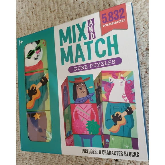 Mix and Match Cube Blocks Puzzle Includes 9 Character Blocks - For Ages 1+