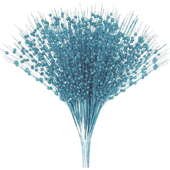 MixMart 10 Pcs Gold Artificial Glitter Berry Stems Christmas Decorations, 20 Inch Christmas Picks Decorative Bead Sticks Glittery Twigs Branches Ornaments for Christmas Tree Vase