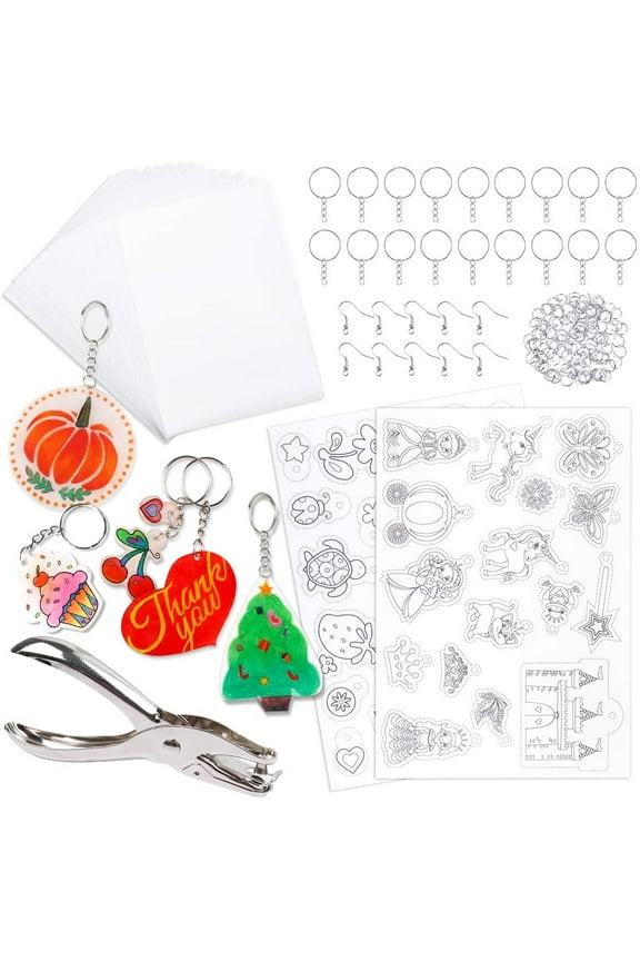138 Pcs Heat Shrink Plastic Sheets Kit, Shrinky Art Films Clear Sanded Shrink Sheets Include Blank Shrink Papers with Keychain Accessories and for Kids Creative Craft